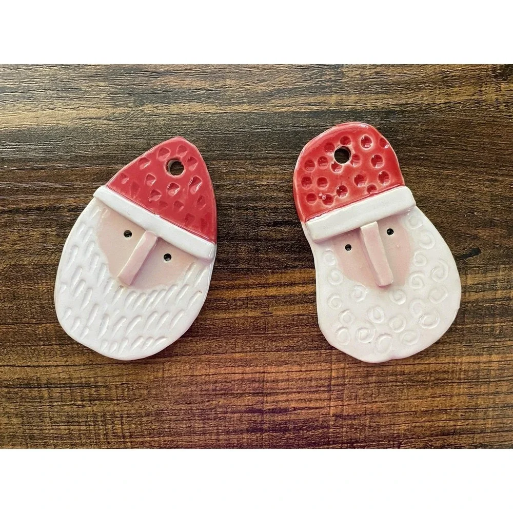 Handmade Santa Ornaments Set of 2 Stoneware Christmas Decor Local KS Artisan